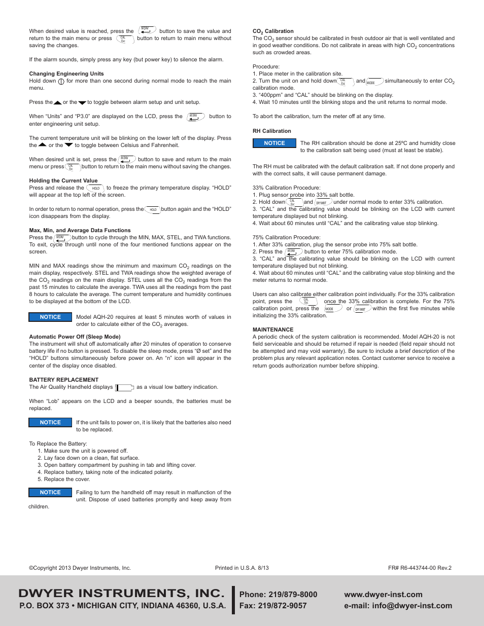 Dwyer instruments, inc | Dwyer AQH-20 User Manual | Page 2 / 2