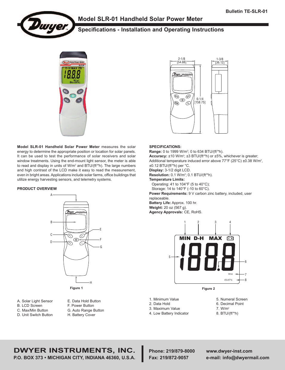 Dwyer SLR-01 User Manual | 2 pages