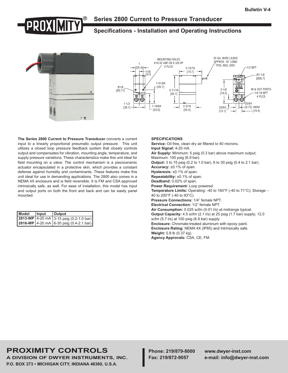 Dwyer 2800 User Manual | 4 pages