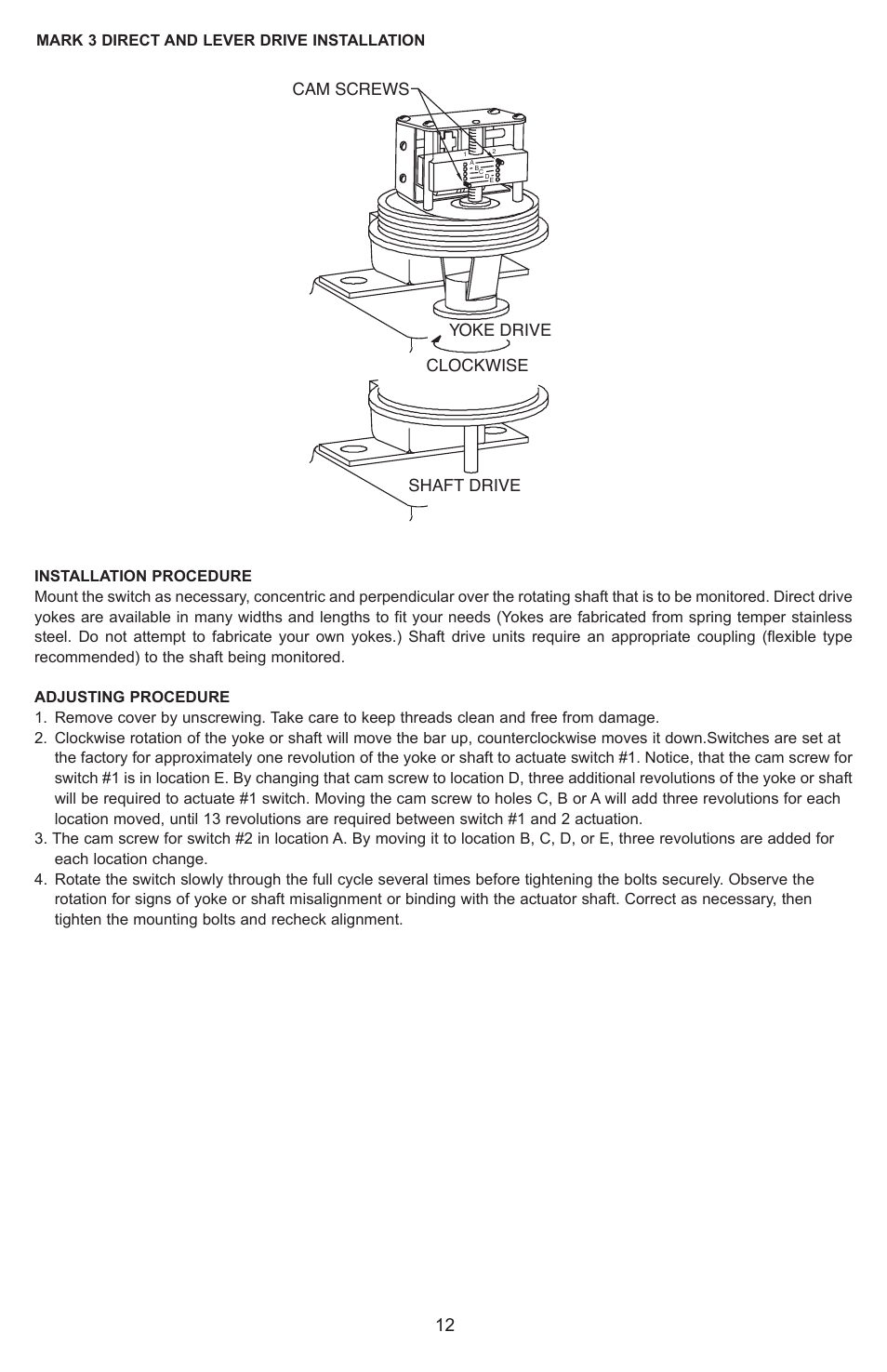 Shaft drive yoke drive clockwise cam screws | Dwyer Mark User Manual | Page 13 / 28