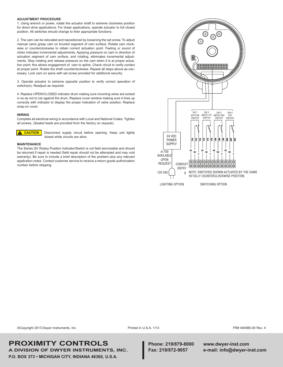 Proximity controls, A division of dwyer instruments, inc | Dwyer QV User Manual | Page 2 / 2