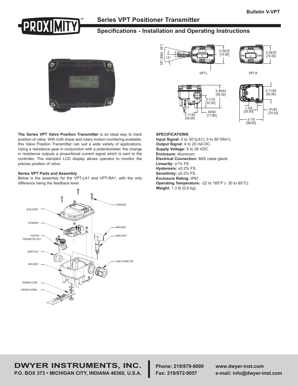 Dwyer VPT User Manual | 4 pages