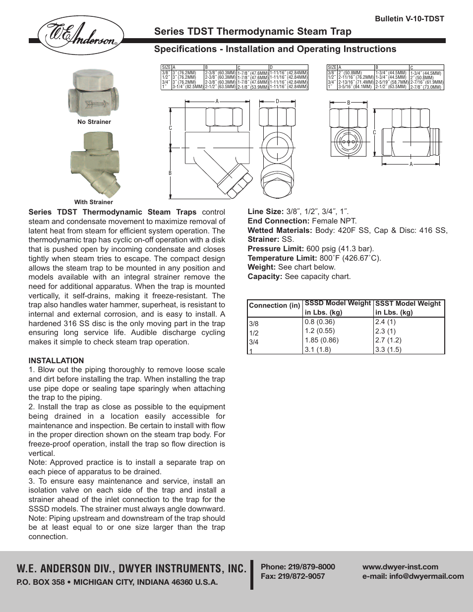 Dwyer TDST User Manual | 2 pages