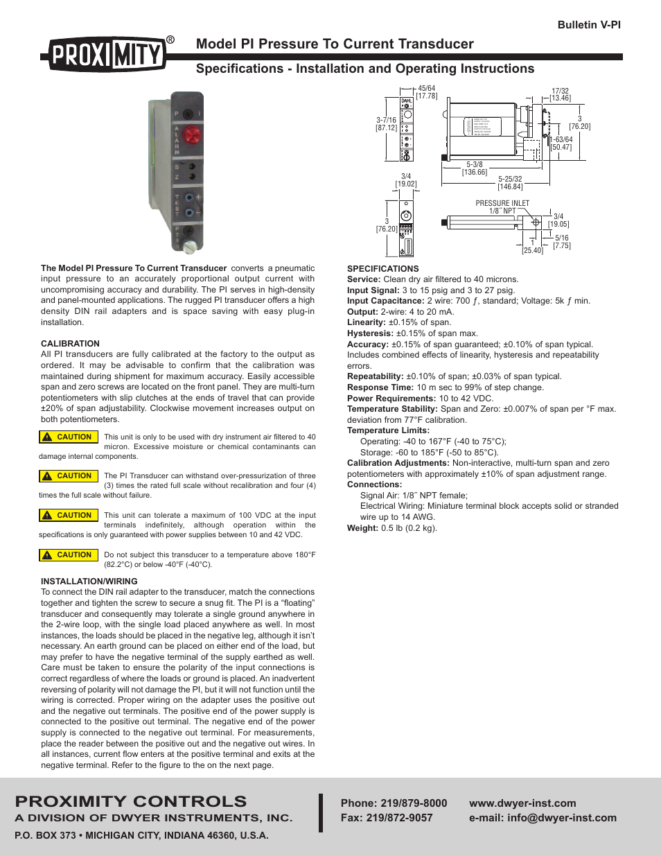 Dwyer PI User Manual | 2 pages