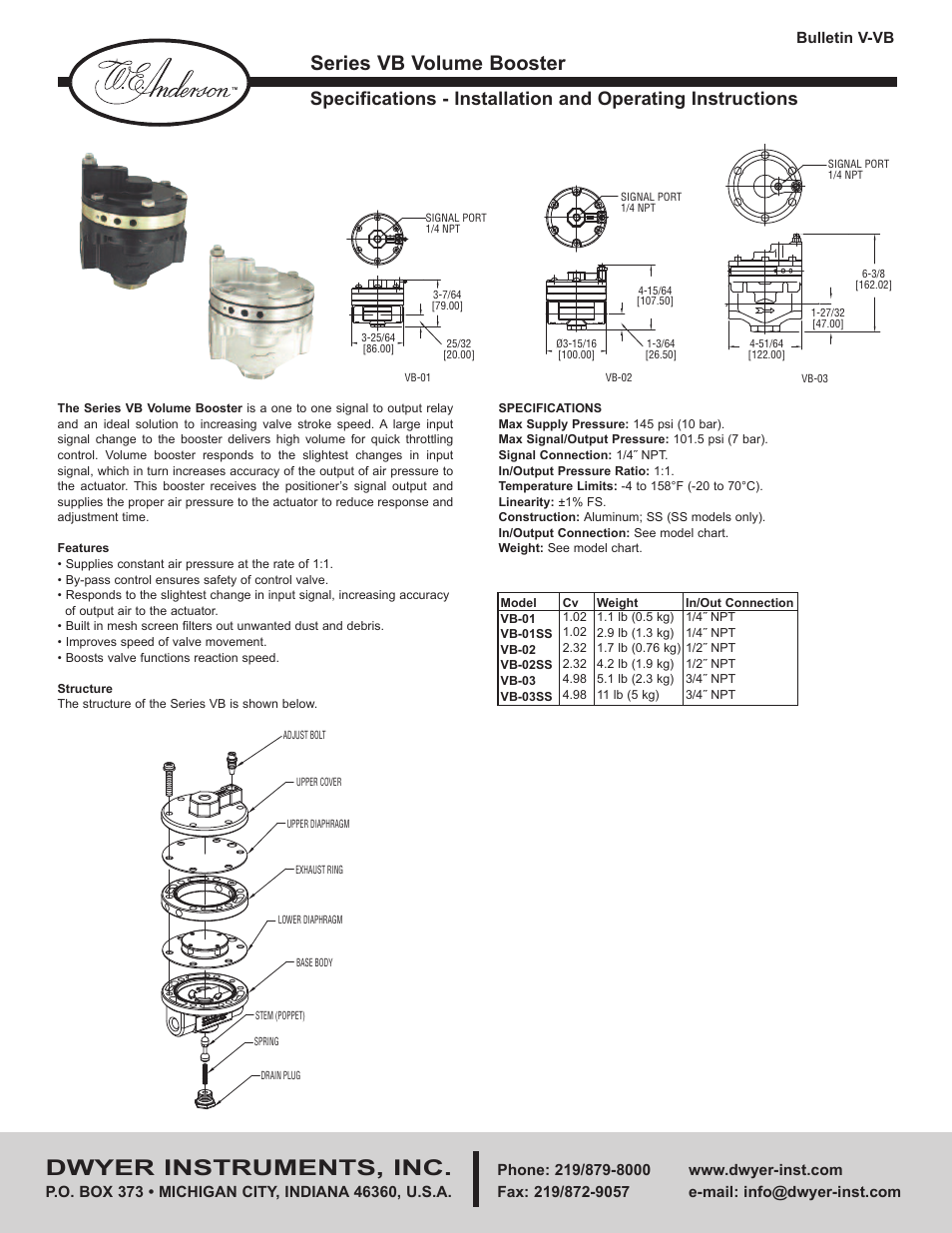 Dwyer VB User Manual | 2 pages