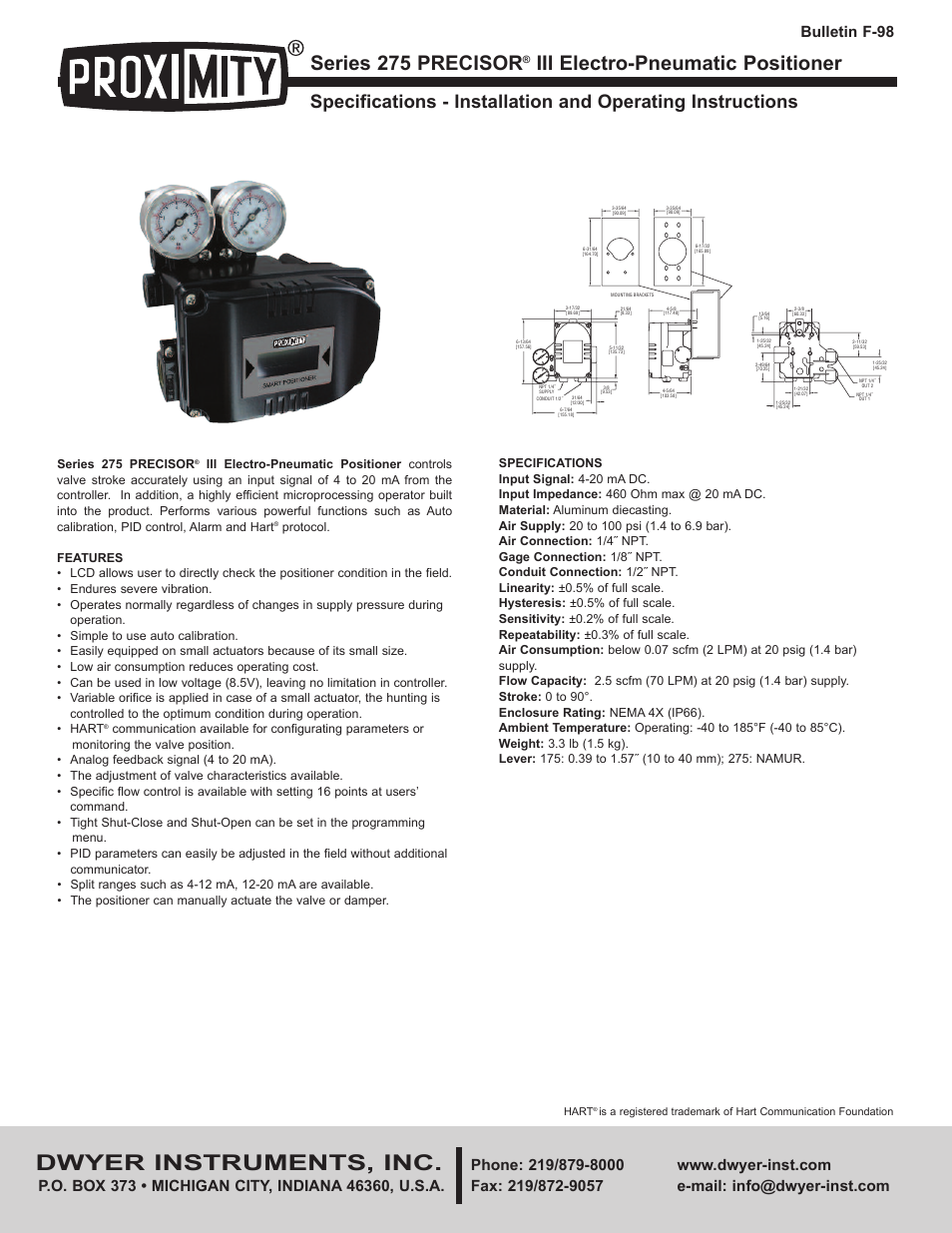 Dwyer 275 User Manual | 10 pages