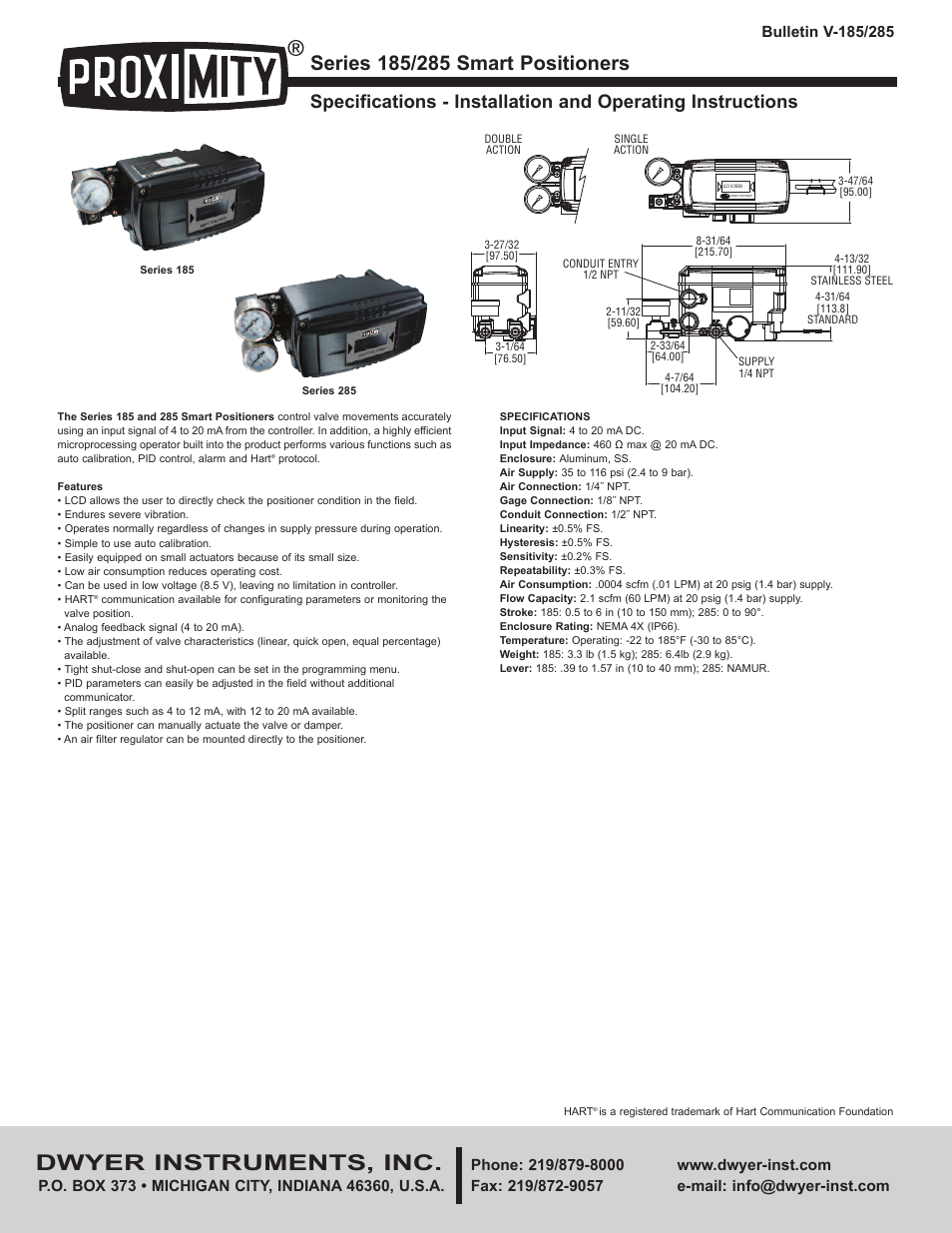 Dwyer 285 User Manual | 10 pages