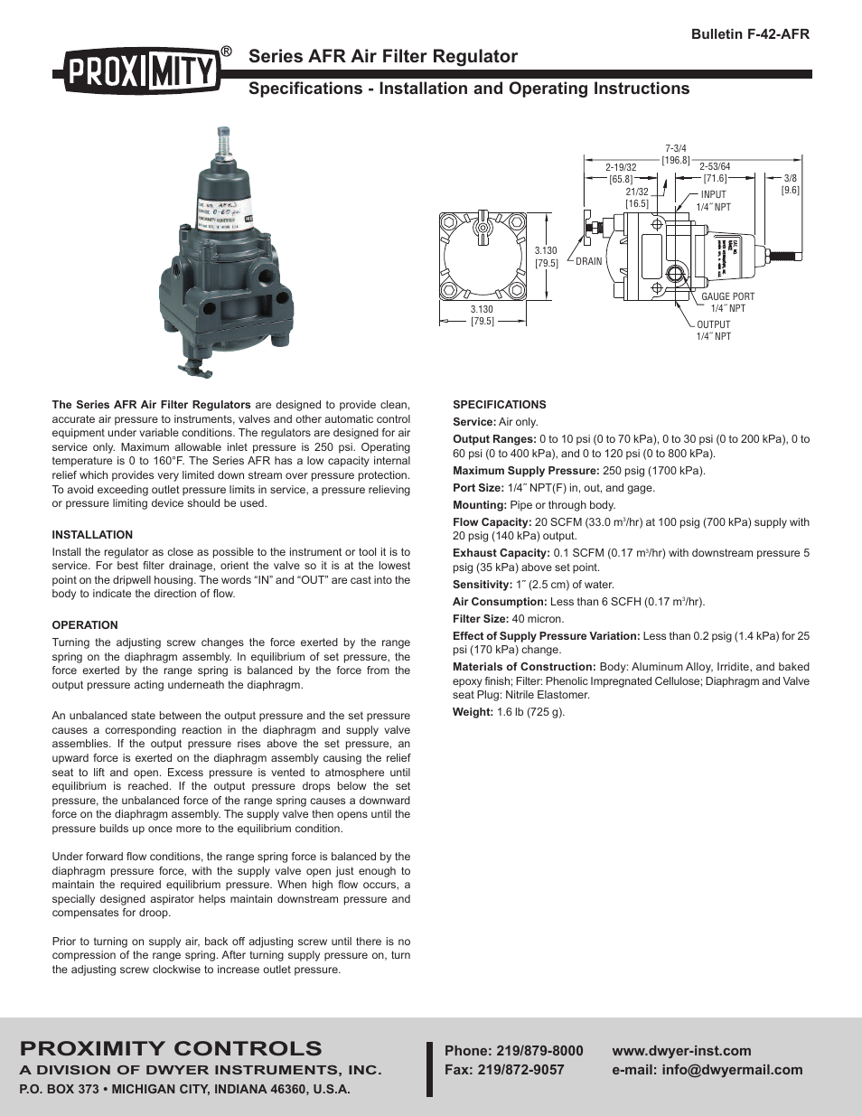 Dwyer AFR User Manual | 2 pages