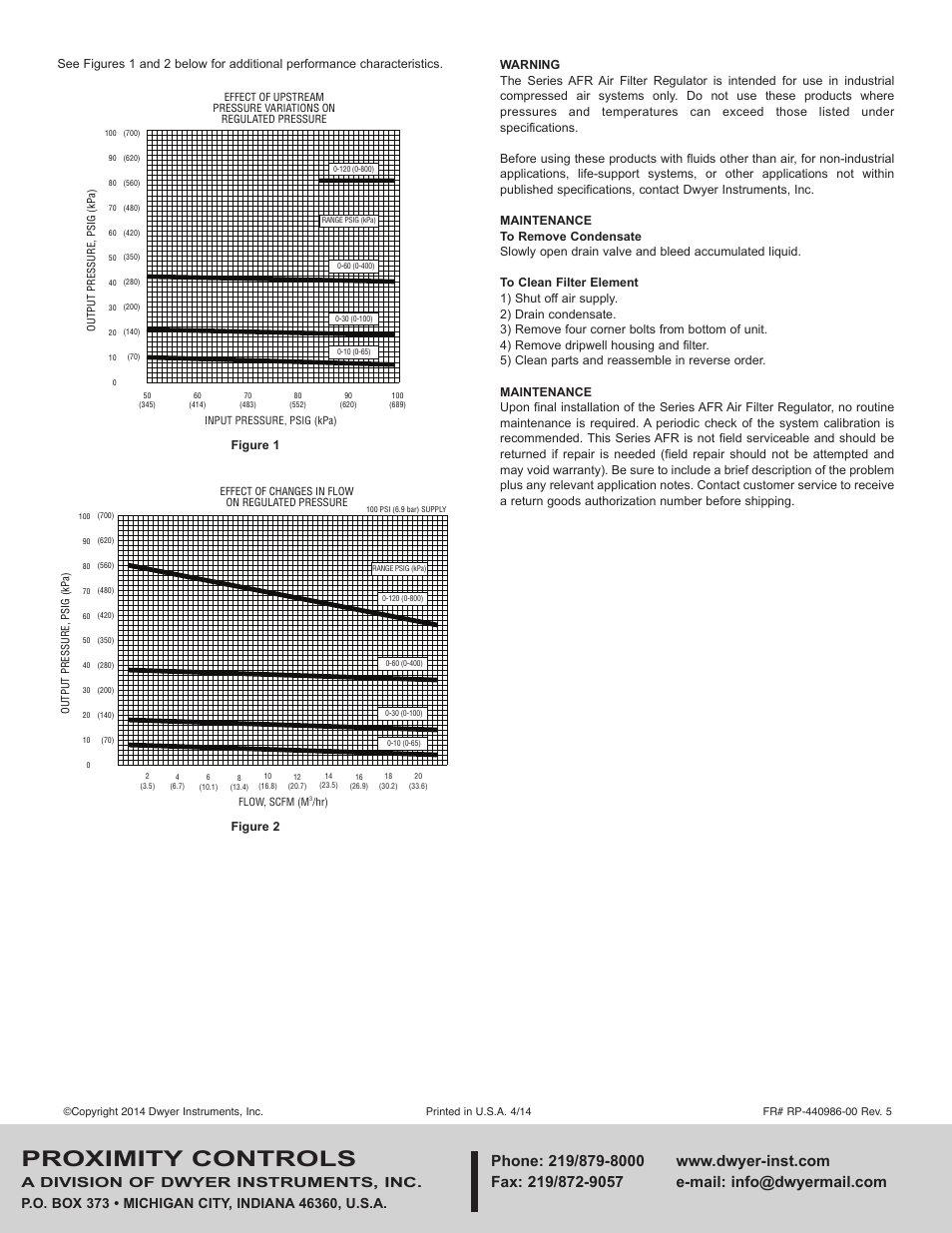 Proximity controls, A division of dwyer instruments, inc | Dwyer AFR User Manual | Page 2 / 2