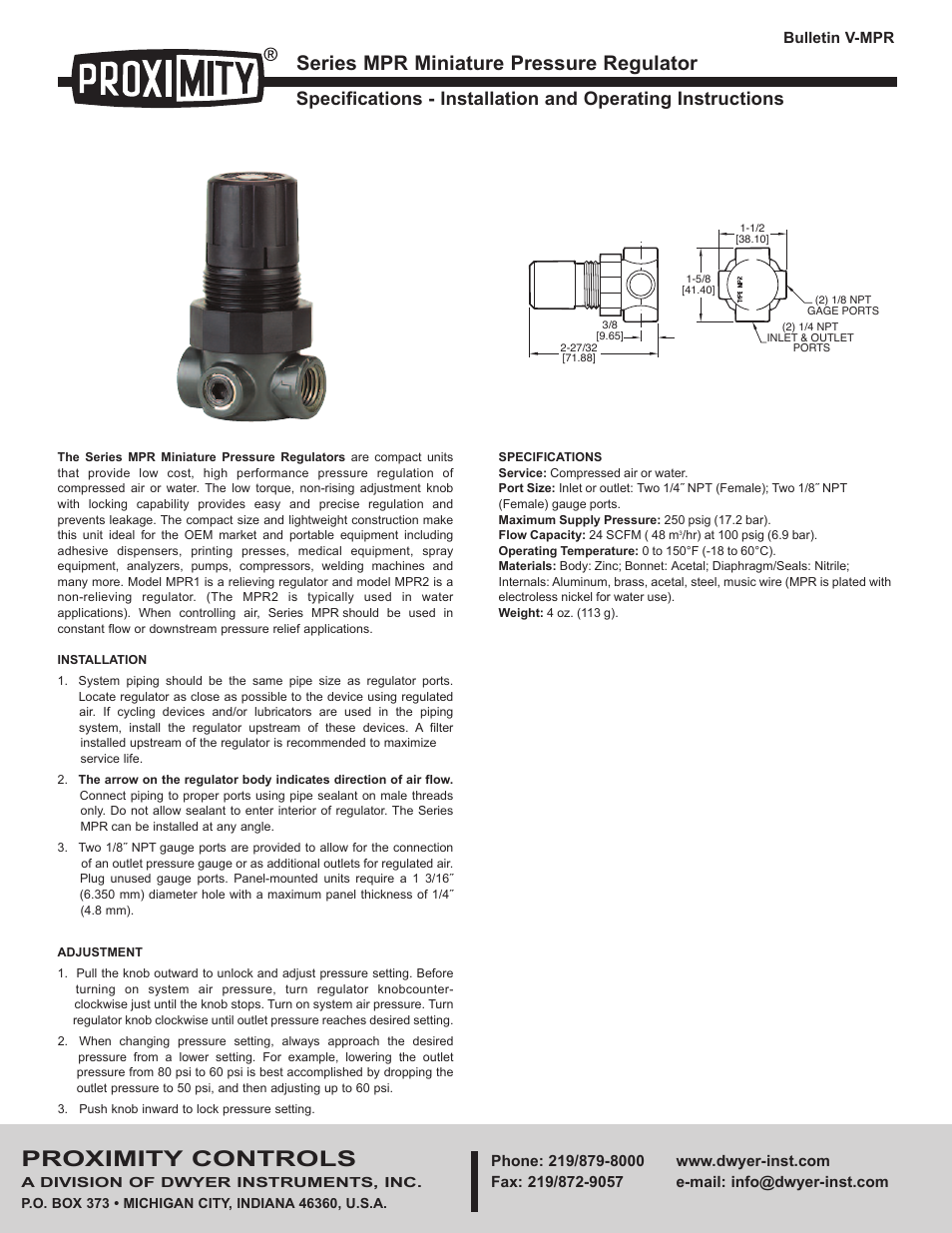 Dwyer MPR User Manual | 2 pages