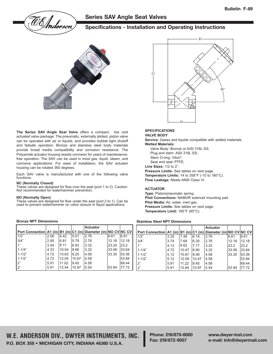 Dwyer SAV-ST User Manual | 2 pages