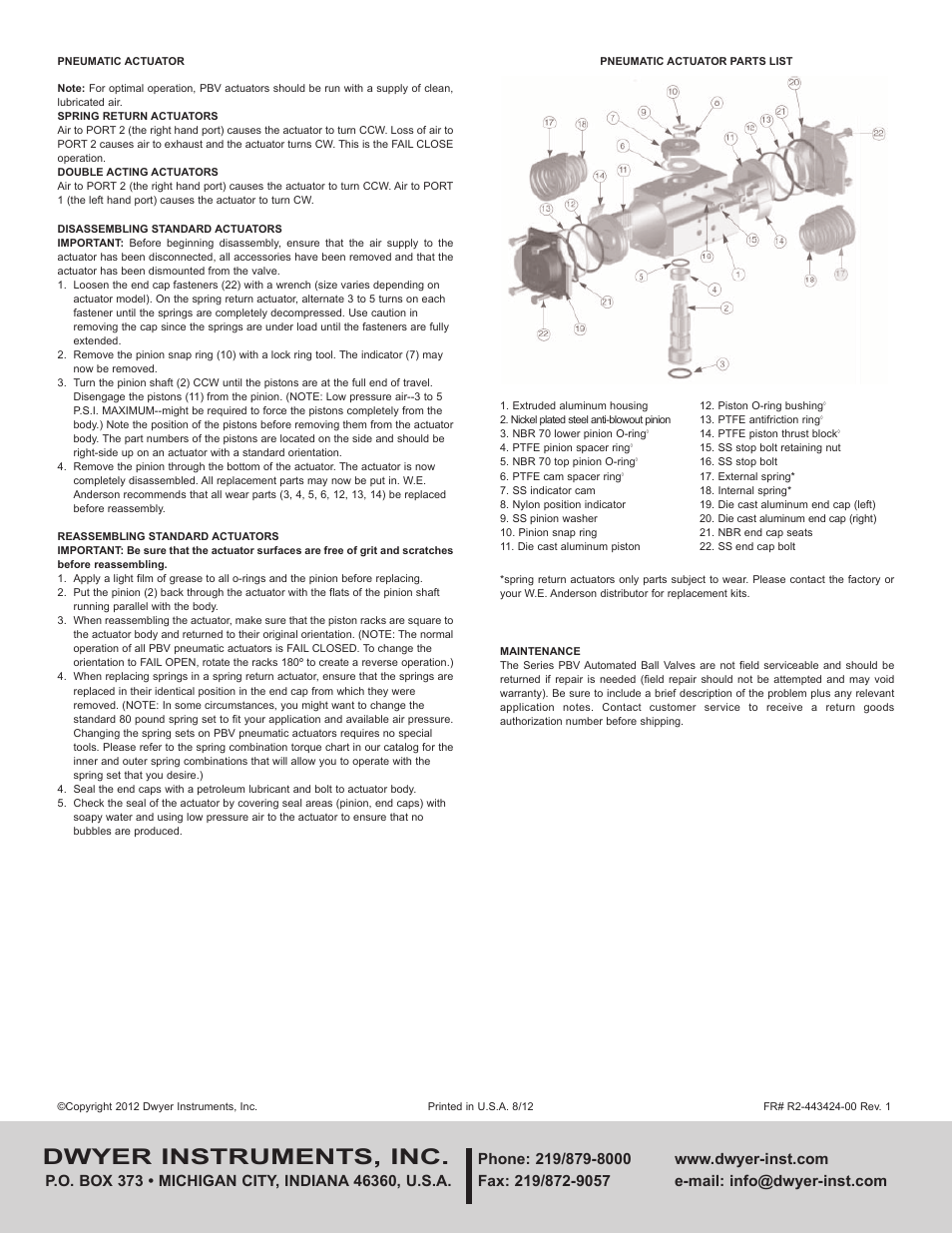 Dwyer instruments, inc | Dwyer PBV User Manual | Page 4 / 4