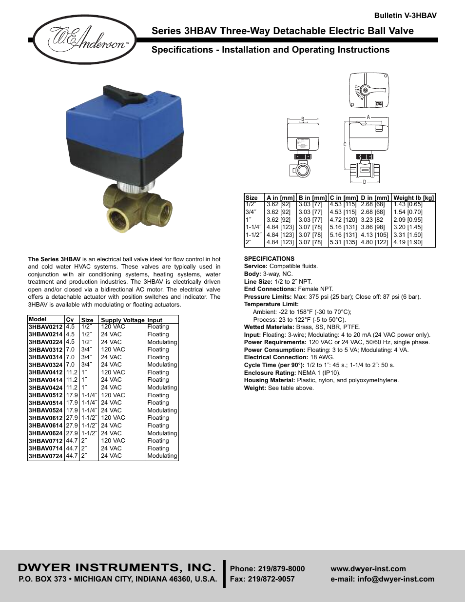 Dwyer 3HBAV User Manual | 2 pages