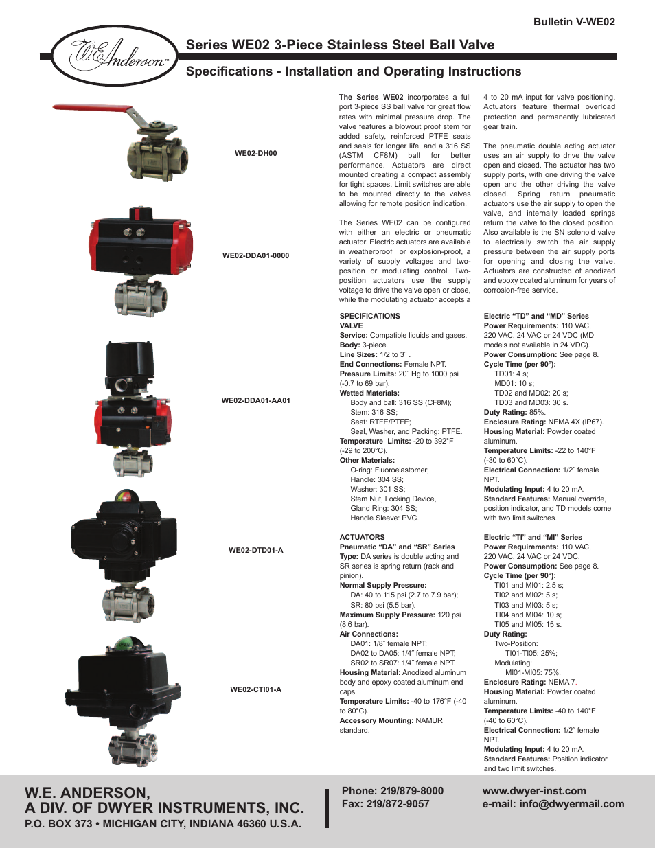 Dwyer WE02 User Manual | 10 pages