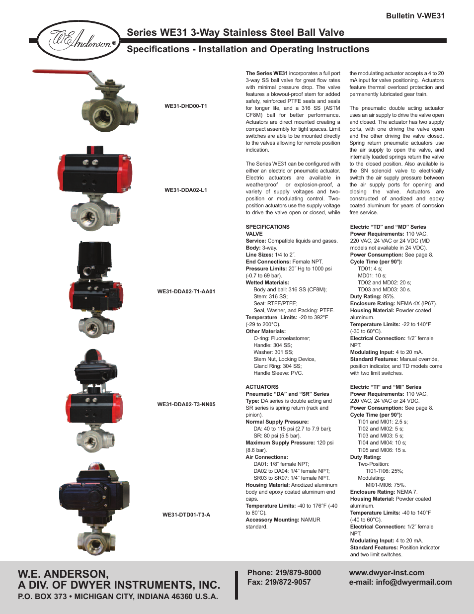 Dwyer WE31 User Manual | 10 pages