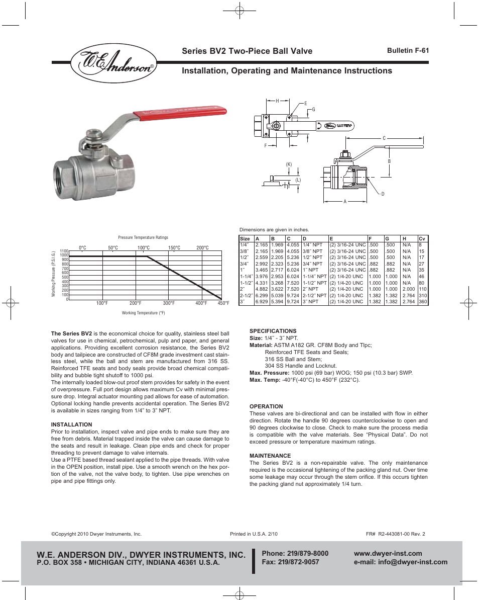 Dwyer BV2M User Manual | 1 page