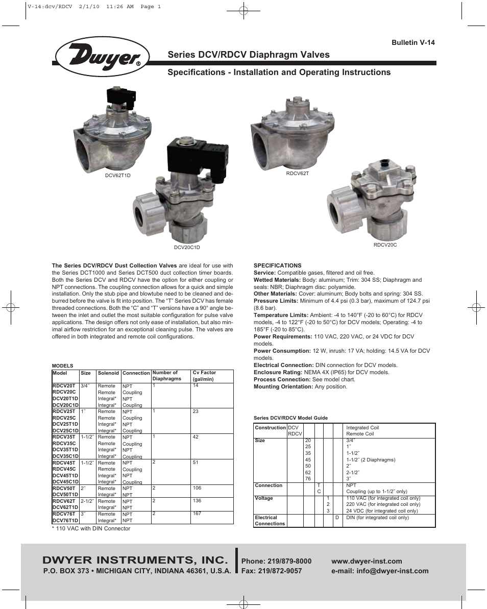 Dwyer RDCV User Manual | 4 pages