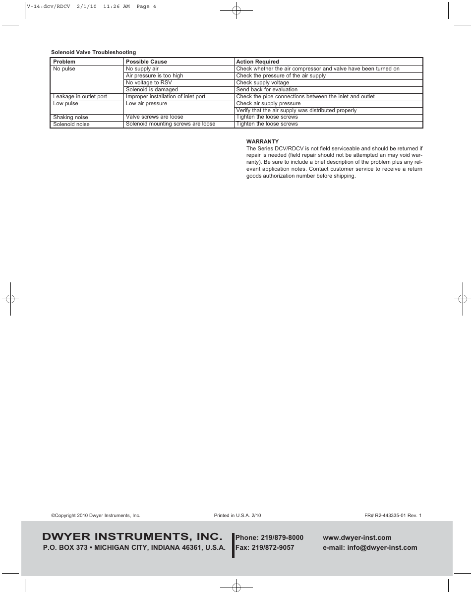 Dwyer instruments, inc | Dwyer RDCV User Manual | Page 4 / 4