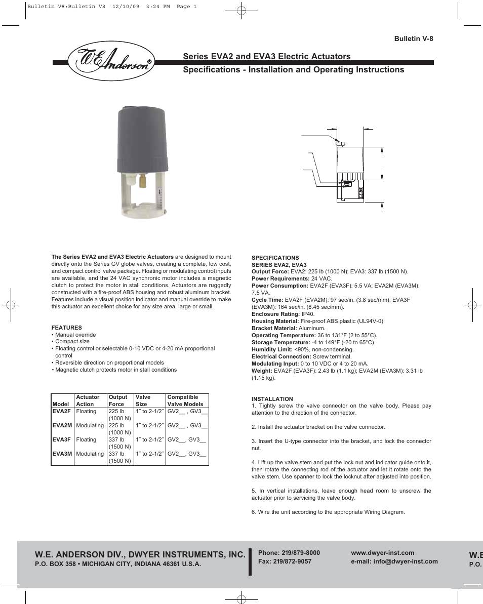 Dwyer EVA3 User Manual | 2 pages