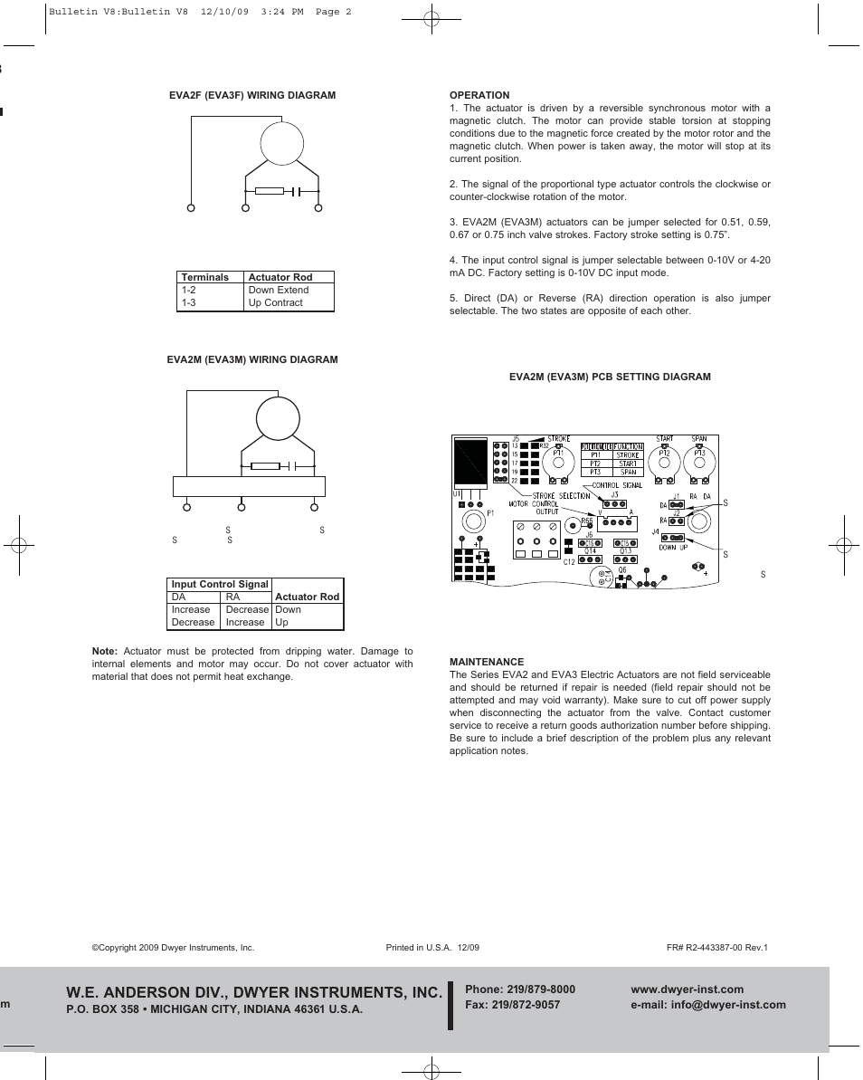 W.e. anderson div., dwyer instruments, inc | Dwyer EVA3 User Manual | Page 2 / 2