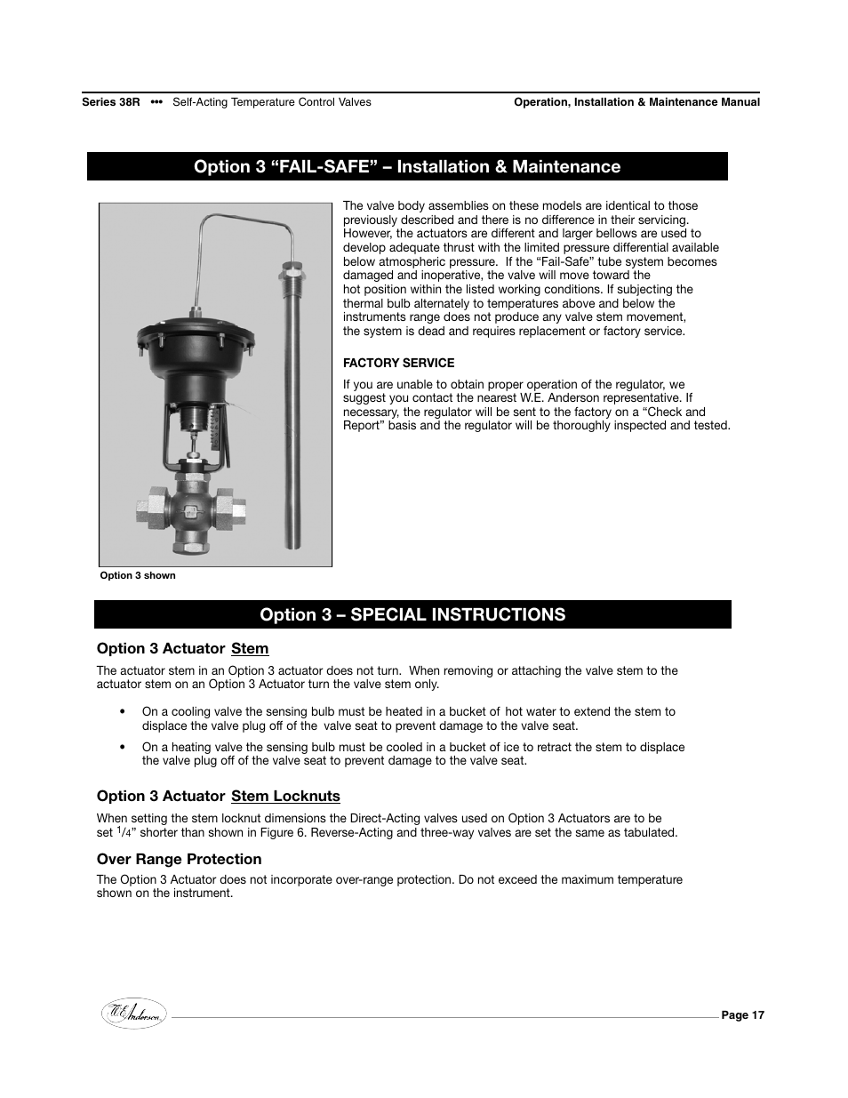 Option 3 “fail-safe” – installation & maintenance, Option 3 – special instructions | Dwyer 38R User Manual | Page 17 / 24