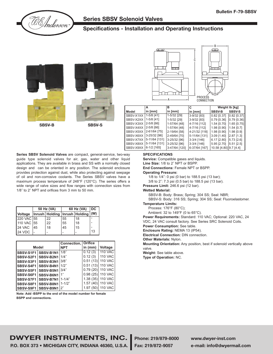 Dwyer SBSV-S User Manual | 2 pages