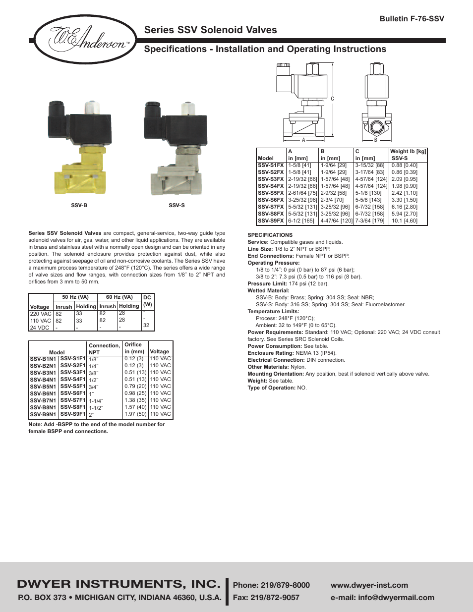 Dwyer SSV-S User Manual | 2 pages