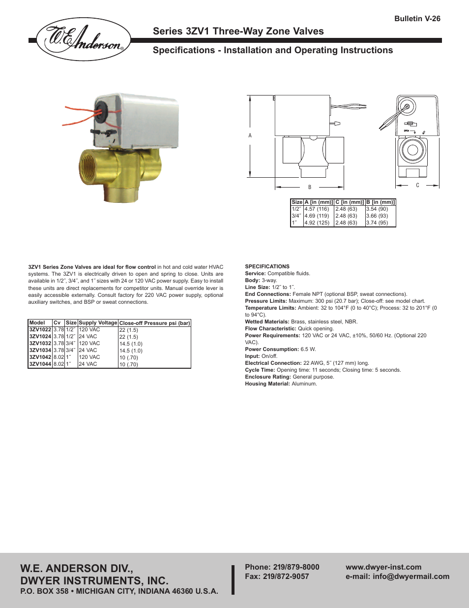 Dwyer 3ZV1 User Manual | 2 pages