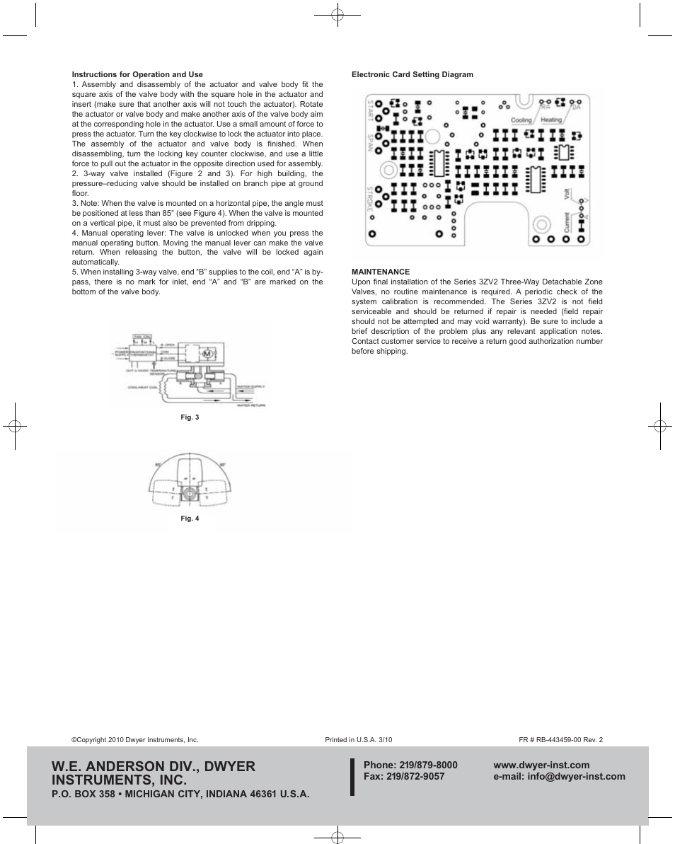 W.e. anderson div., dwyer instruments, inc | Dwyer 3ZV2 User Manual | Page 2 / 2