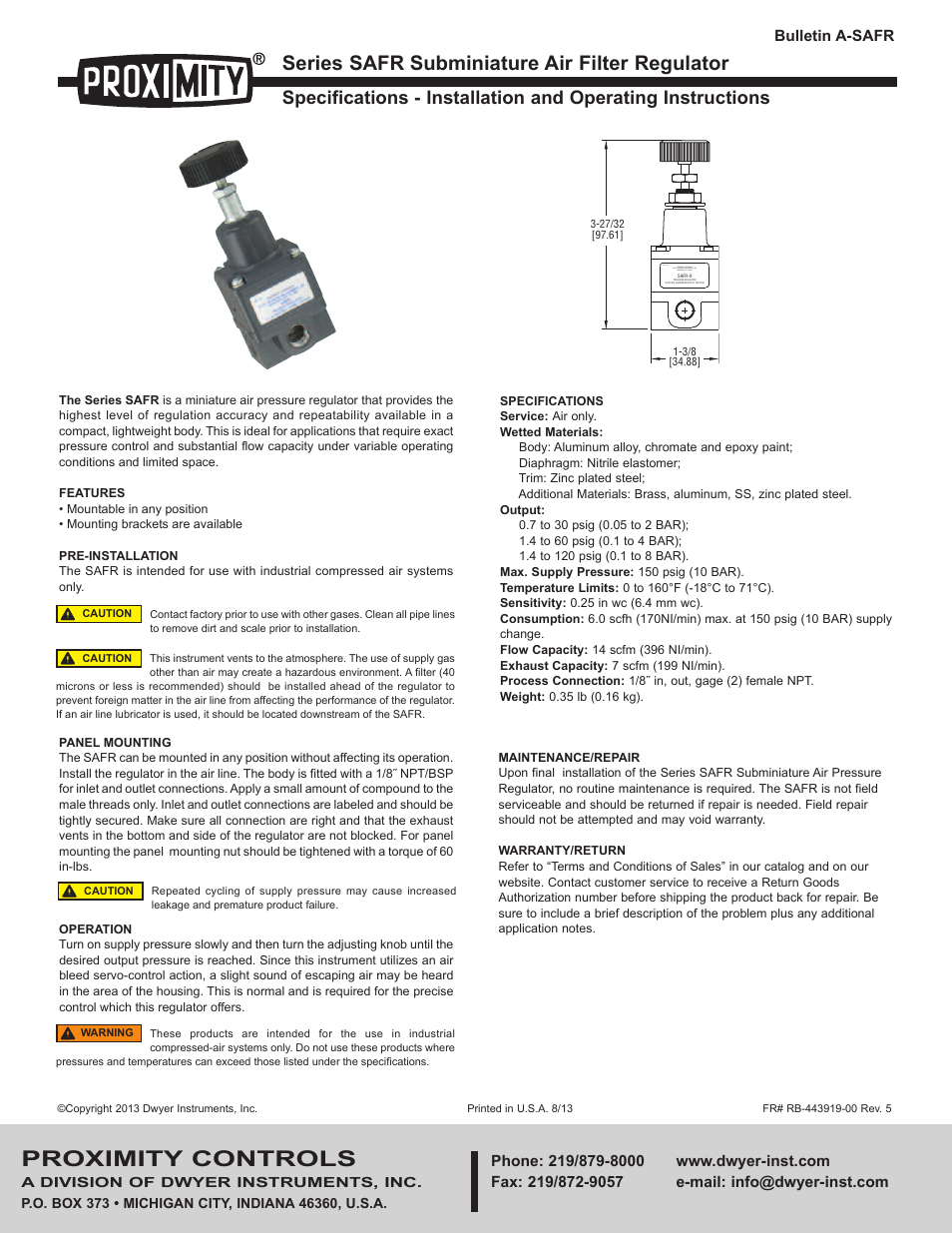 Dwyer SAFR User Manual | 1 page