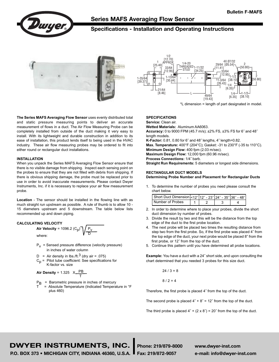 Dwyer MAFS User Manual | 2 pages