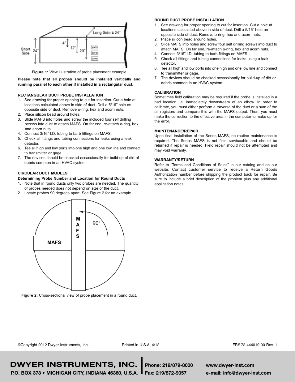 Dwyer instruments, inc | Dwyer MAFS User Manual | Page 2 / 2