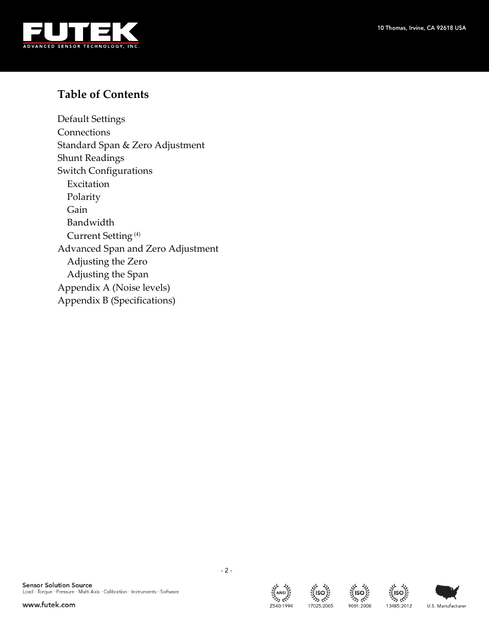 FUTEK CSG110 (JM-2A / JM-2AD)-Series User Manual | Page 2 / 11