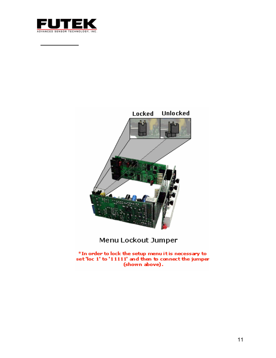 Internal jumpers, Lockout jumper | FUTEK IPM500 (D500) Digital Display User Manual | Page 12 / 16