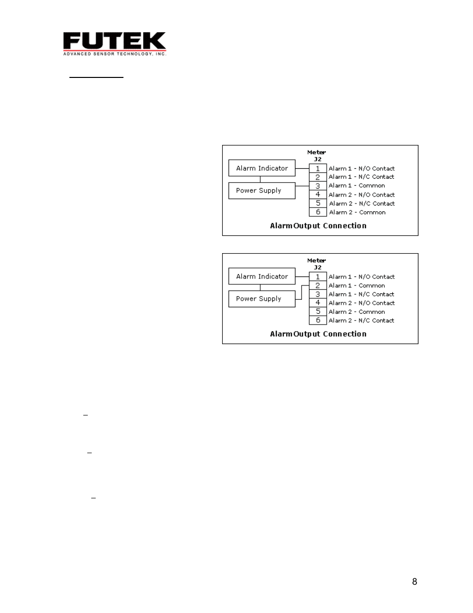 Alarm output (d502, d503, and d505) | FUTEK IPM500 (D500) Digital Display User Manual | Page 9 / 16