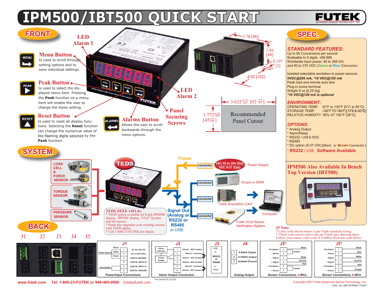 FUTEK IPM500 (D500) Digital Display User Manual | 2 pages