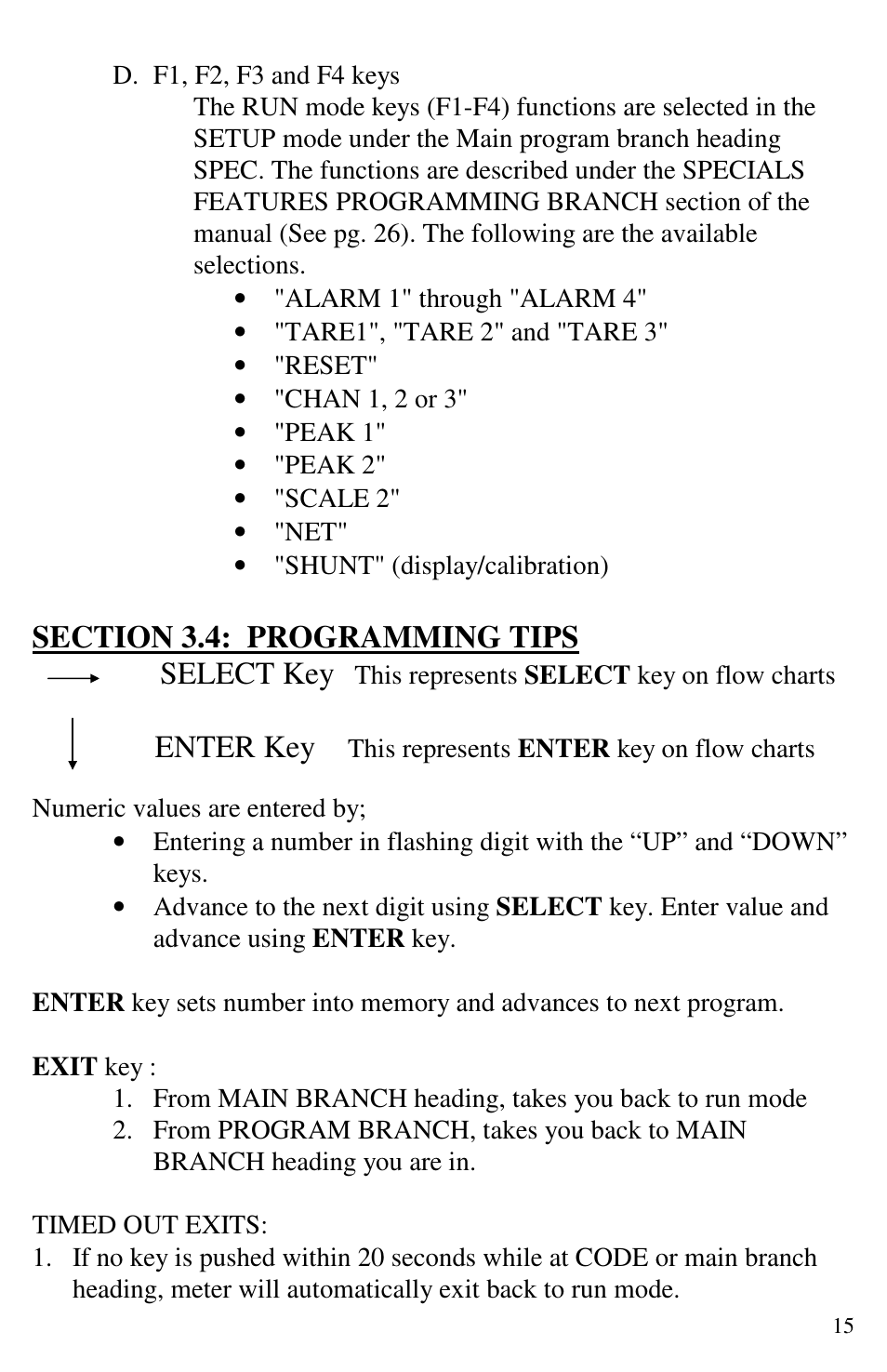 Select key, Enter key | FUTEK IPM52x (D520) Digital Display User Manual | Page 16 / 32