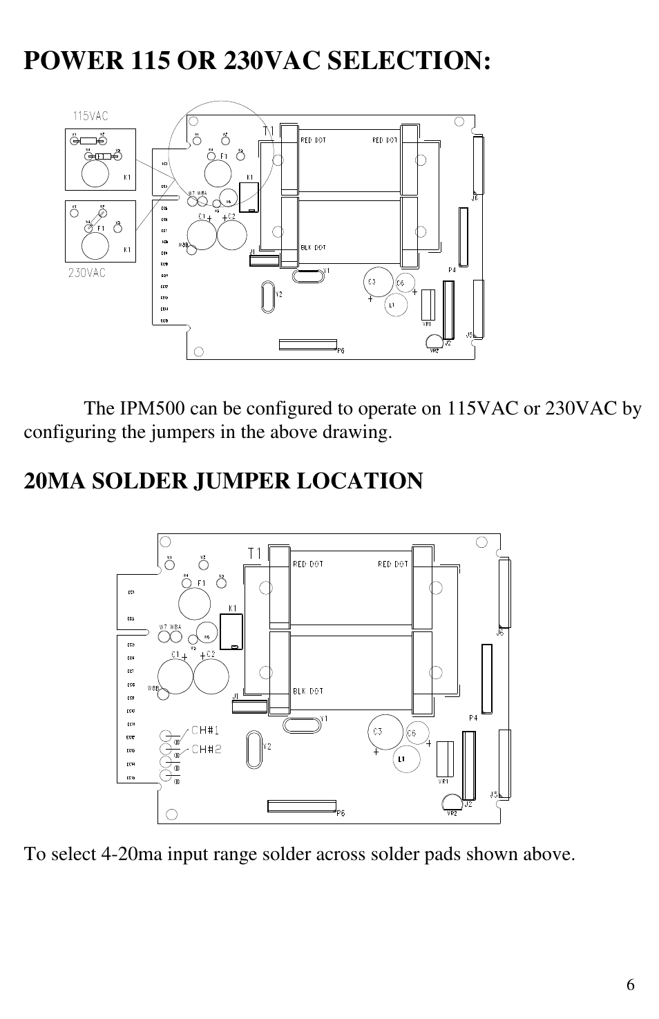 20ma solder jumper location | FUTEK IPM52x (D520) Digital Display User Manual | Page 7 / 32