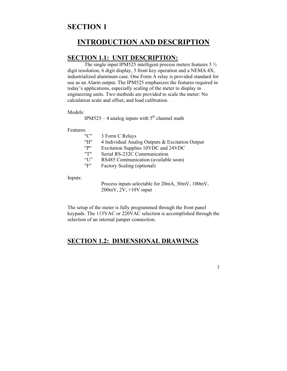 Introduction and description | FUTEK IPM52x (D520) Digital Display User Manual | Page 4 / 33