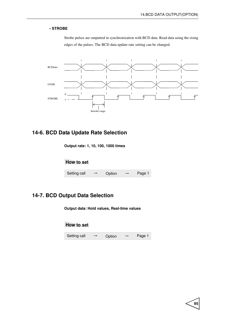 6. bcd data update rate selection, 7. bcd output data selection, Bcd data update rate selection | Bcd output data selection, P95), How to set | FUTEK IPM600 (D610) Digital Display User Manual | Page 106 / 136