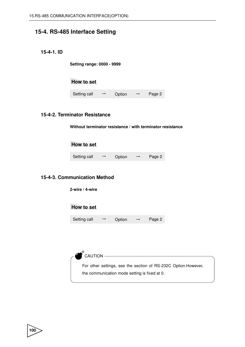 4. rs-485 interface setting, 4-1. id, 4-2. terminator resistance | 4-3. communication method, Rs-485 interface setting, Terminator resistance, Communication method, P100) | FUTEK IPM600 (D610) Digital Display User Manual | Page 111 / 136