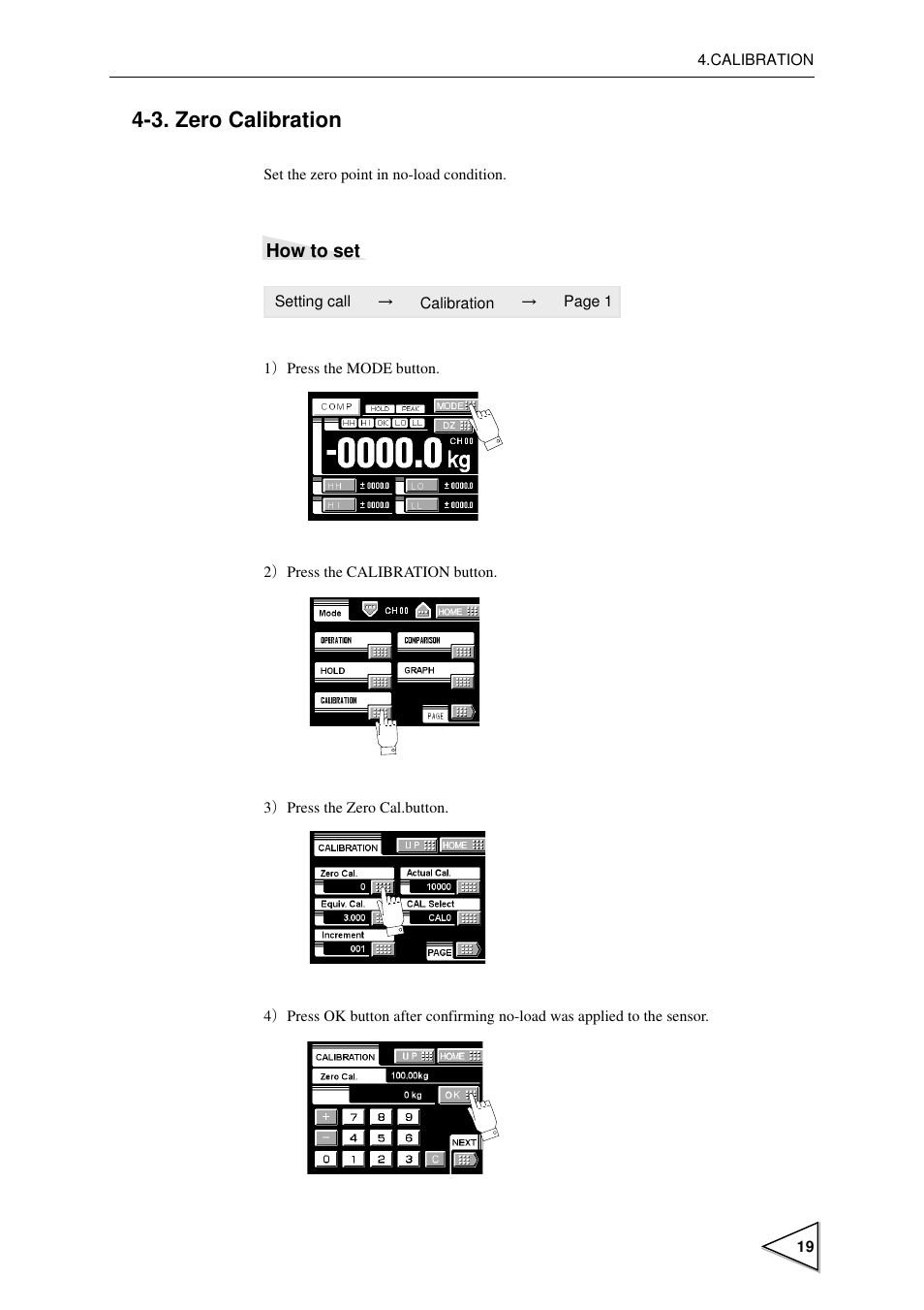3. zero calibration, Zero calibration, P19) | FUTEK IPM600 (D610) Digital Display User Manual | Page 30 / 136