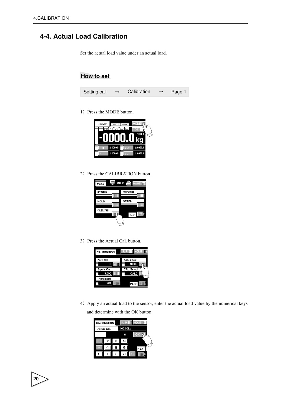 4. actual load calibration, Actual load calibration, P20) | FUTEK IPM600 (D610) Digital Display User Manual | Page 31 / 136