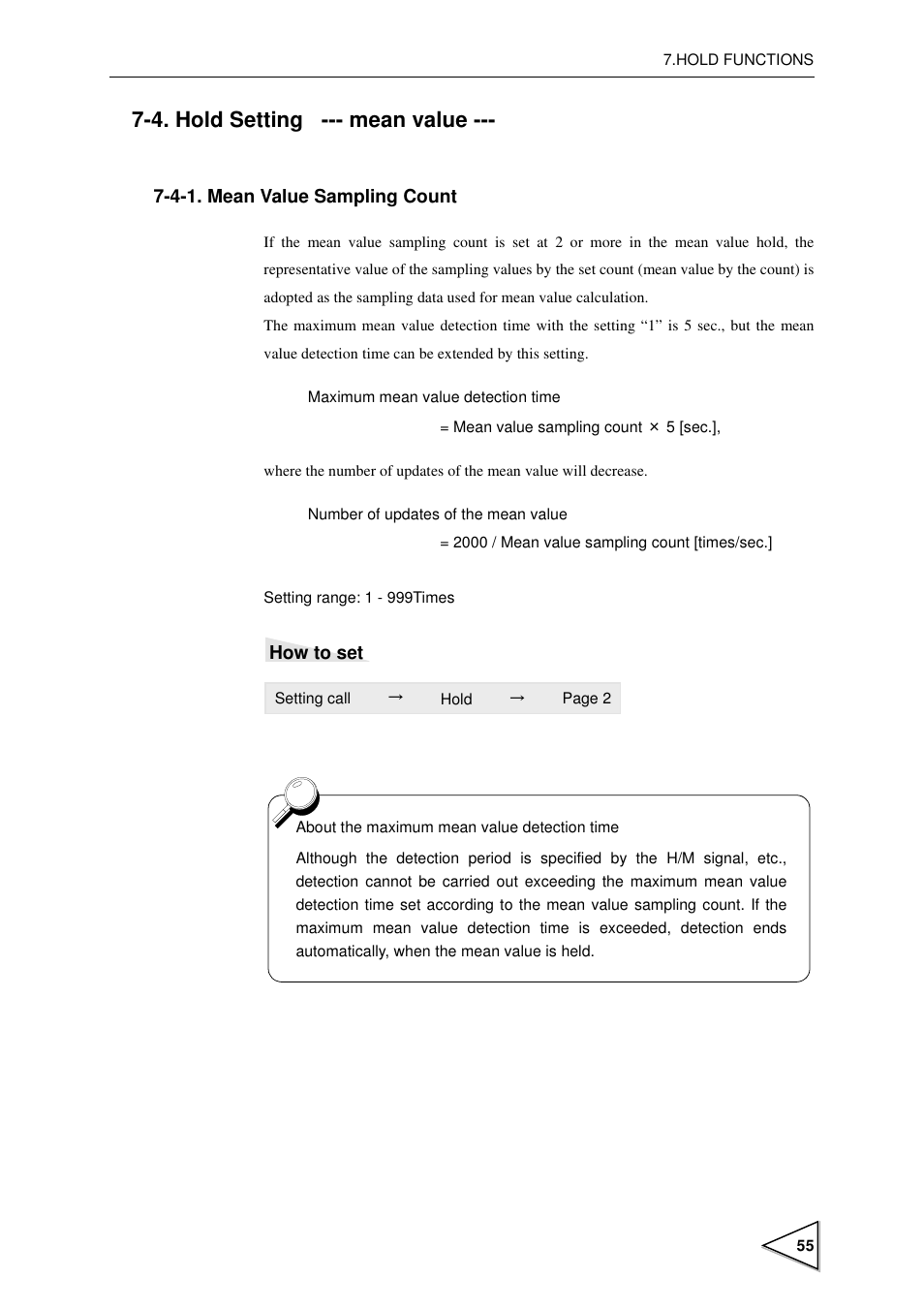 4. hold setting --- mean value, 4-1. mean value sampling count, Hold setting --- mean value | Mean value sampling count, P55) | FUTEK IPM600 (D610) Digital Display User Manual | Page 66 / 136
