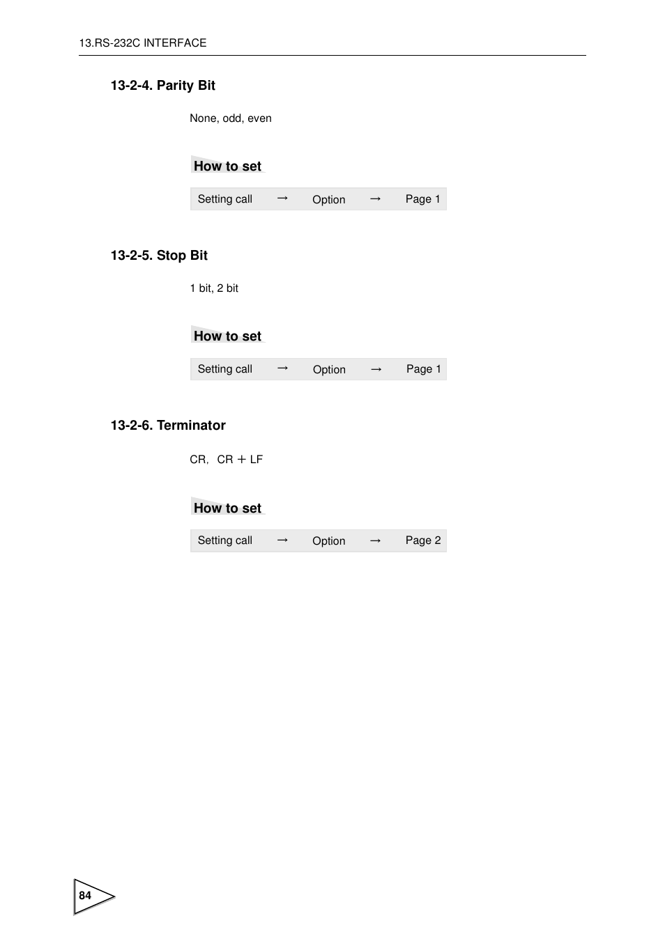 2-4. parity bit, 2-5. stop bit, 2-6. terminator | Parity bit, Stop bit, Terminator, P84) | FUTEK IPM600 (D610) Digital Display User Manual | Page 95 / 136