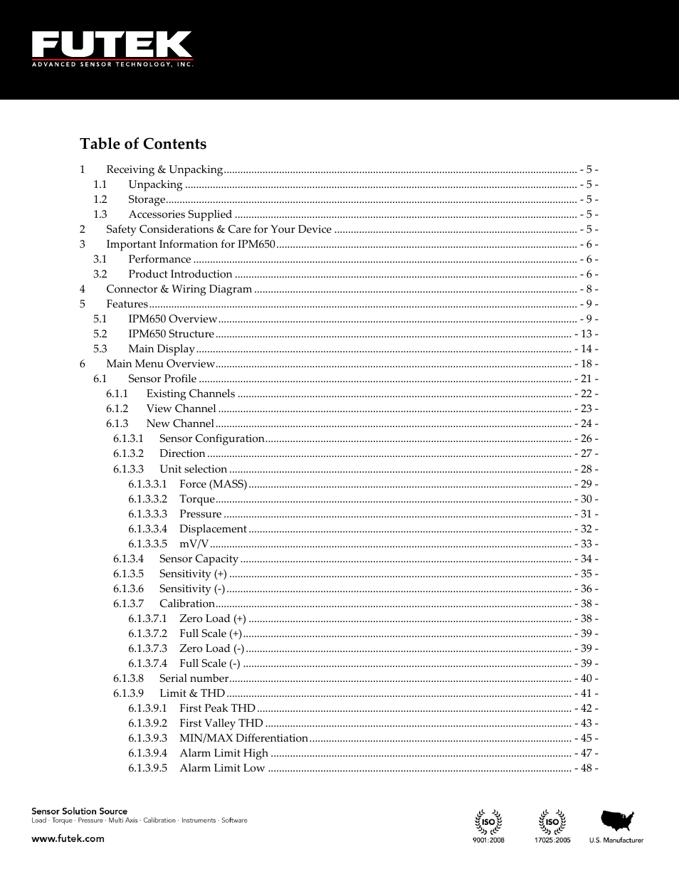 FUTEK IPM650 Series User Manual | Page 2 / 120