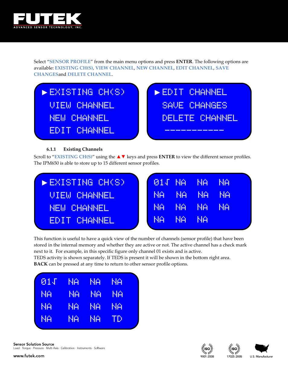 Existing channels | FUTEK IPM650 Series User Manual | Page 22 / 120