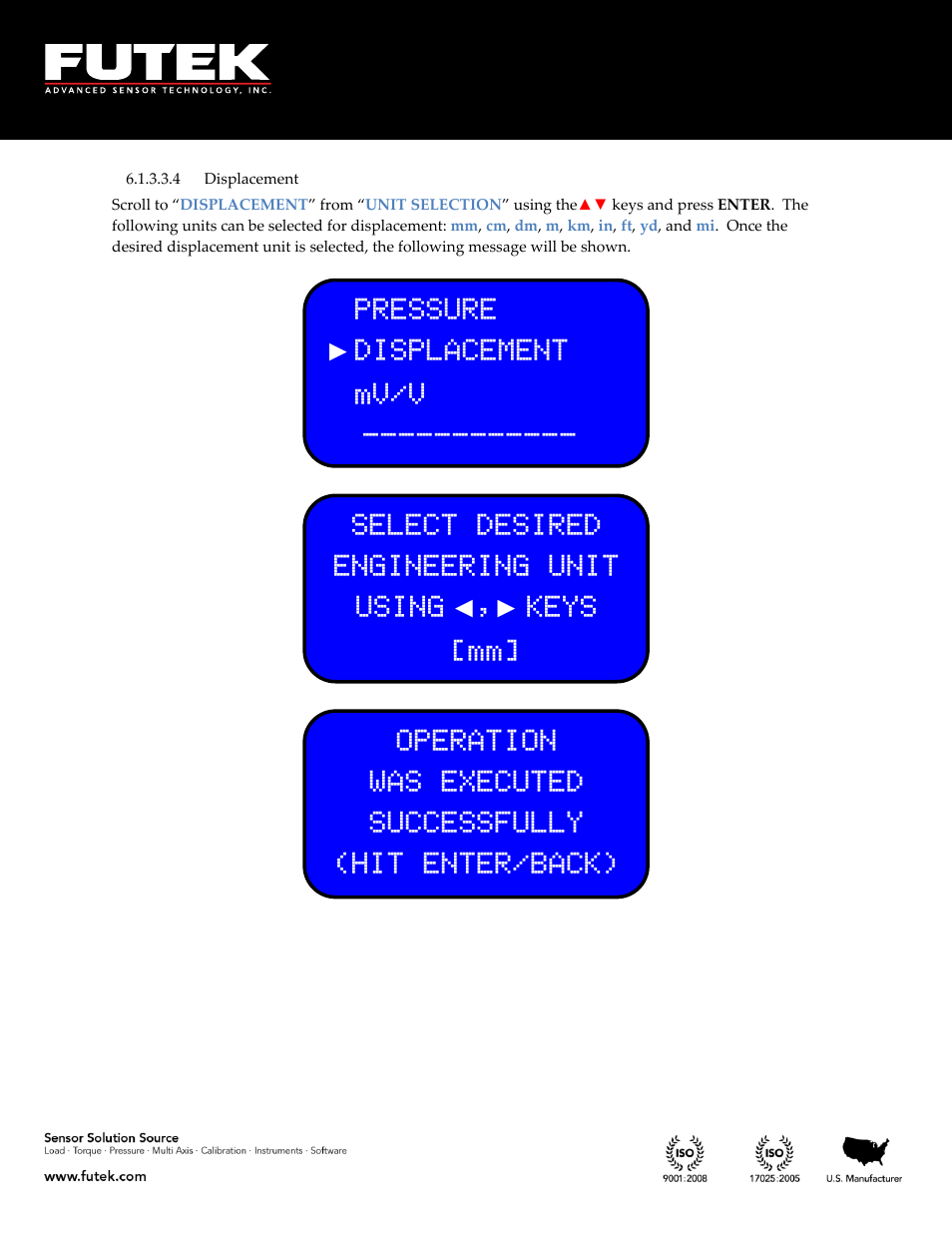 Displacement | FUTEK IPM650 Series User Manual | Page 32 / 120