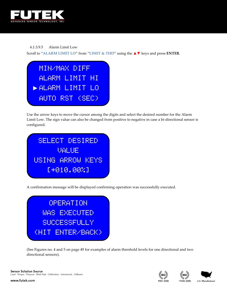 Alarm limit low | FUTEK IPM650 Series User Manual | Page 48 / 120