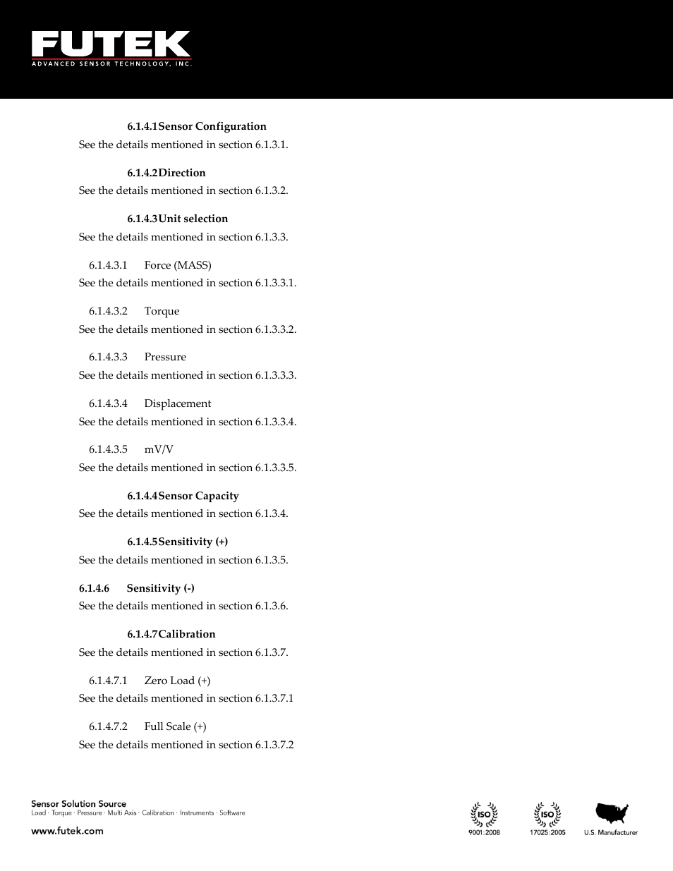 Sensor configuration, Direction, Unit selection | Force (mass), Torque, Pressure, Displacement, Mv/v, Sensor capacity, Sensitivity (+) | FUTEK IPM650 Series User Manual | Page 53 / 120